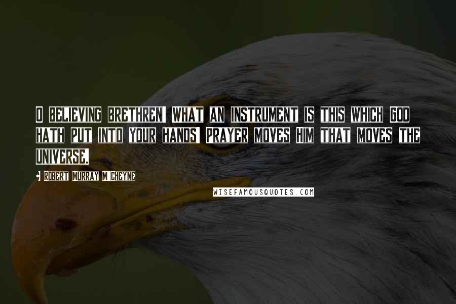 Robert Murray M'Cheyne Quotes: O believing brethren! What an instrument is this which God hath put into your hands! Prayer moves Him that moves the universe.