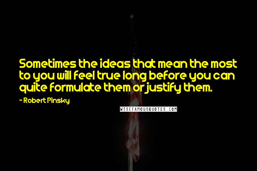 Robert Pinsky Quotes: Sometimes the ideas that mean the most to you will feel true long before you can quite formulate them or justify them.