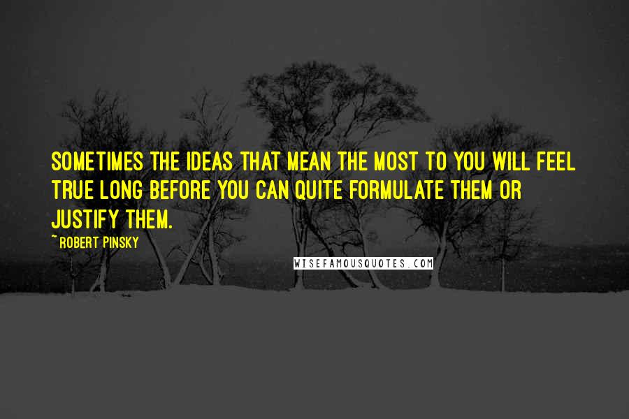 Robert Pinsky Quotes: Sometimes the ideas that mean the most to you will feel true long before you can quite formulate them or justify them.