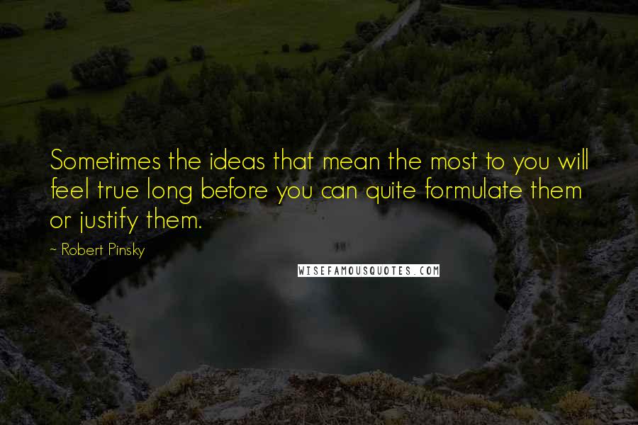 Robert Pinsky Quotes: Sometimes the ideas that mean the most to you will feel true long before you can quite formulate them or justify them.