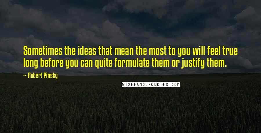 Robert Pinsky Quotes: Sometimes the ideas that mean the most to you will feel true long before you can quite formulate them or justify them.