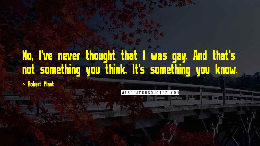 Robert Plant Quotes: No, I've never thought that I was gay. And that's not something you think. It's something you know.