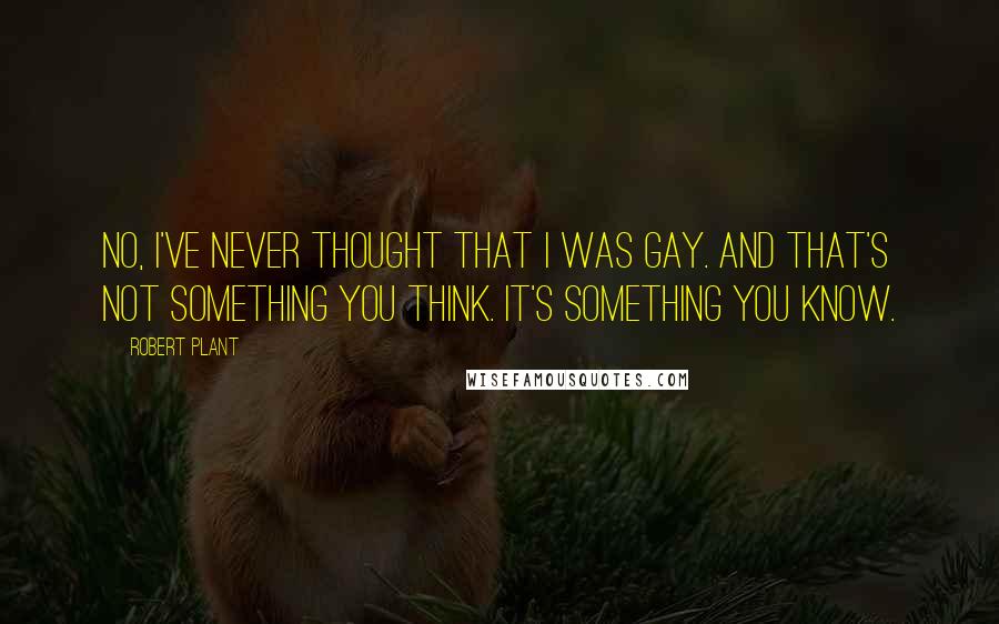 Robert Plant Quotes: No, I've never thought that I was gay. And that's not something you think. It's something you know.