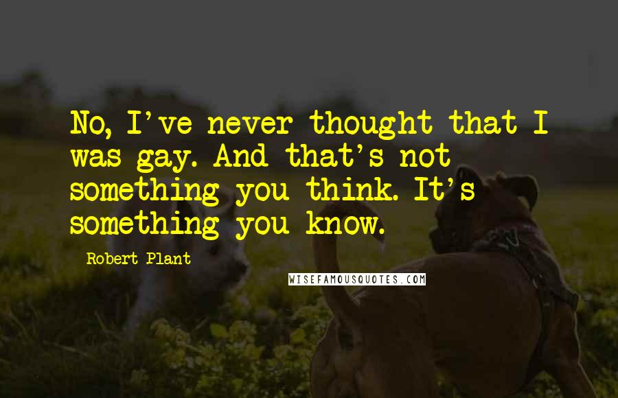 Robert Plant Quotes: No, I've never thought that I was gay. And that's not something you think. It's something you know.