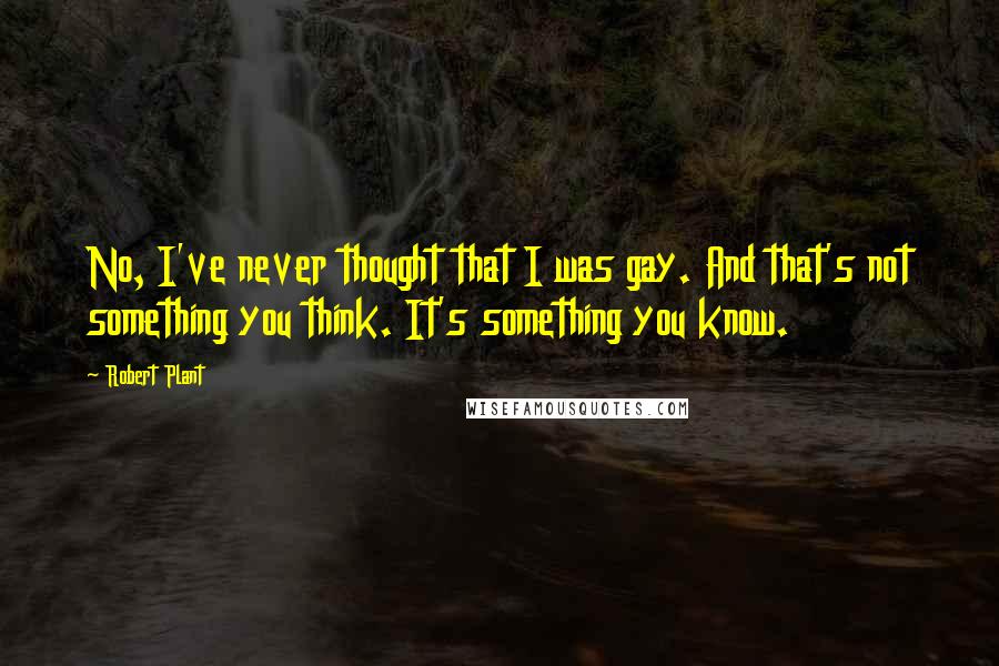 Robert Plant Quotes: No, I've never thought that I was gay. And that's not something you think. It's something you know.