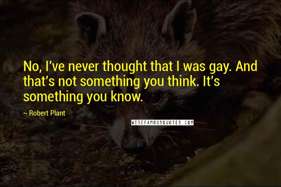 Robert Plant Quotes: No, I've never thought that I was gay. And that's not something you think. It's something you know.