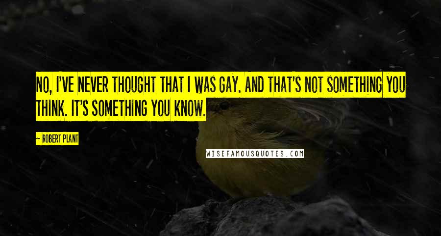 Robert Plant Quotes: No, I've never thought that I was gay. And that's not something you think. It's something you know.