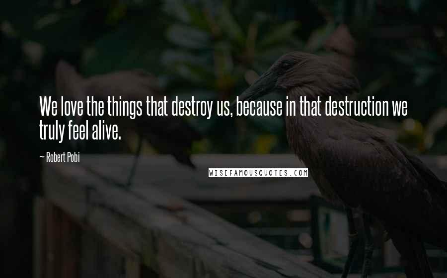 Robert Pobi Quotes: We love the things that destroy us, because in that destruction we truly feel alive.