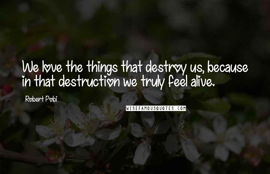 Robert Pobi Quotes: We love the things that destroy us, because in that destruction we truly feel alive.
