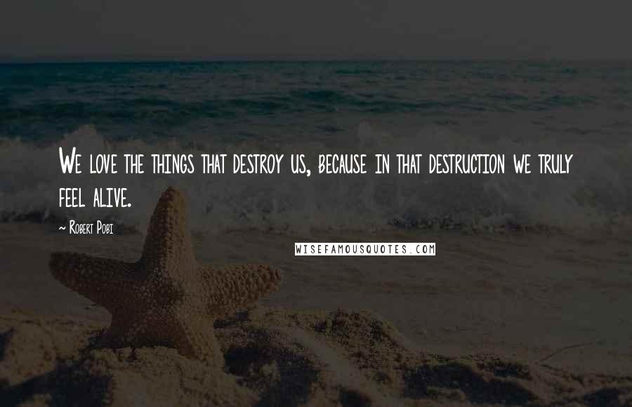 Robert Pobi Quotes: We love the things that destroy us, because in that destruction we truly feel alive.