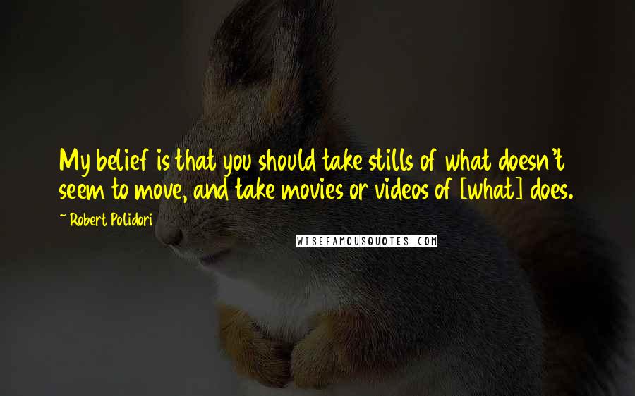 Robert Polidori Quotes: My belief is that you should take stills of what doesn't seem to move, and take movies or videos of [what] does.