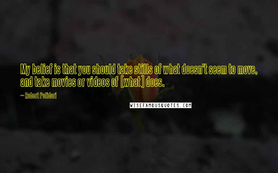 Robert Polidori Quotes: My belief is that you should take stills of what doesn't seem to move, and take movies or videos of [what] does.