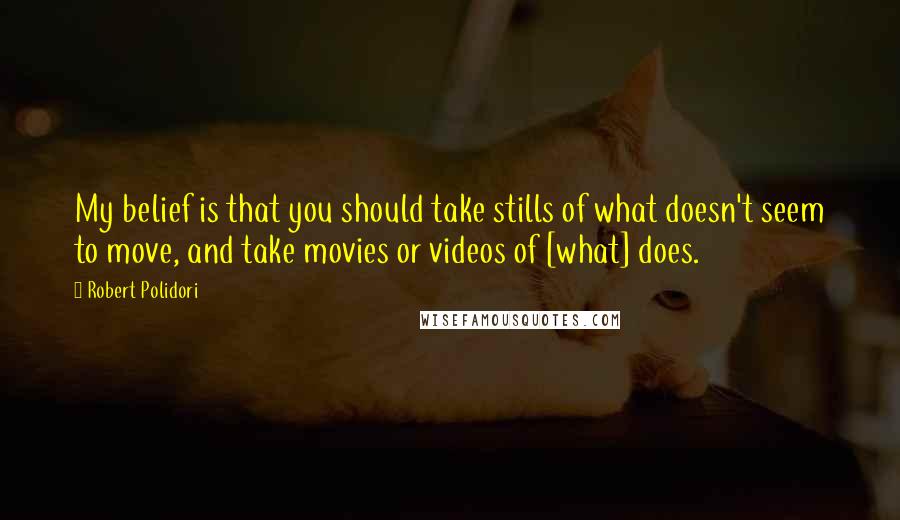 Robert Polidori Quotes: My belief is that you should take stills of what doesn't seem to move, and take movies or videos of [what] does.