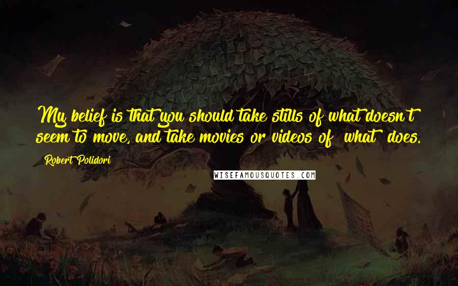 Robert Polidori Quotes: My belief is that you should take stills of what doesn't seem to move, and take movies or videos of [what] does.