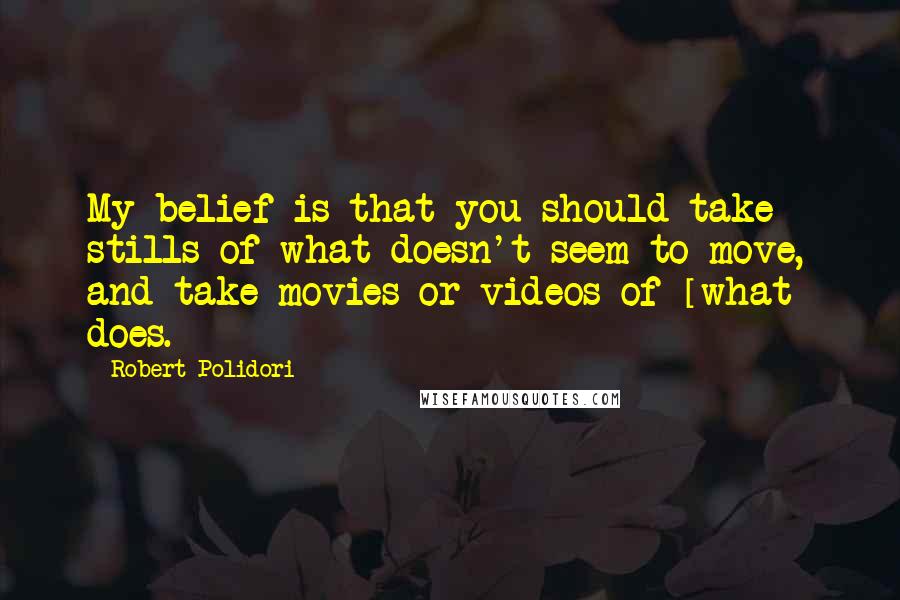 Robert Polidori Quotes: My belief is that you should take stills of what doesn't seem to move, and take movies or videos of [what] does.
