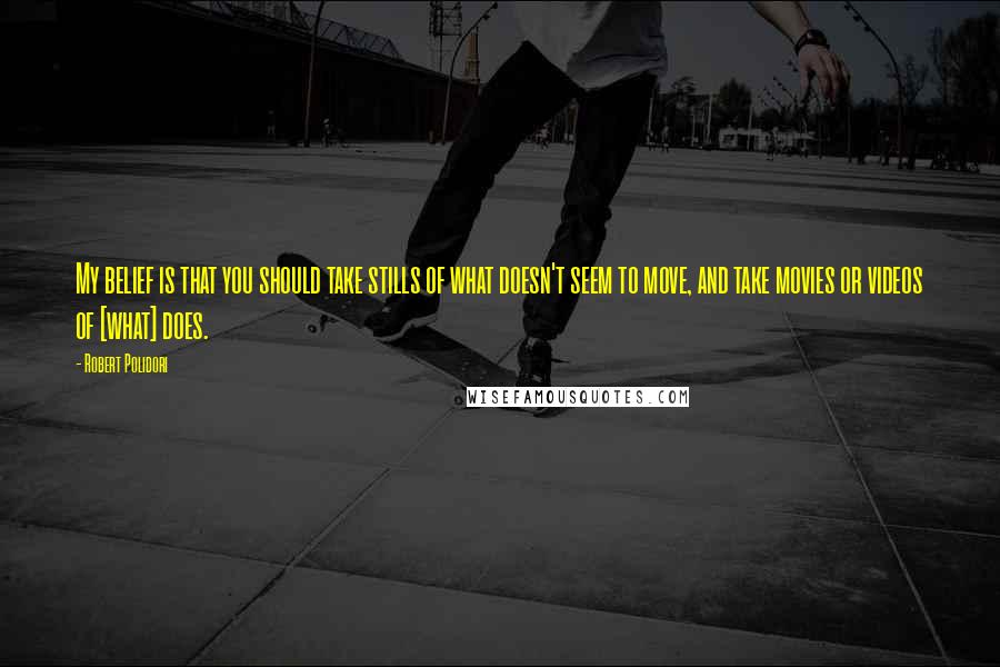 Robert Polidori Quotes: My belief is that you should take stills of what doesn't seem to move, and take movies or videos of [what] does.