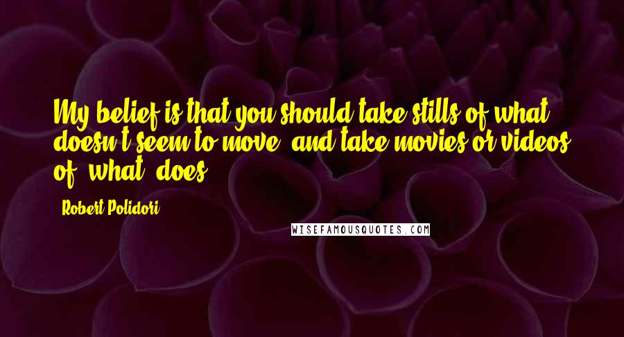 Robert Polidori Quotes: My belief is that you should take stills of what doesn't seem to move, and take movies or videos of [what] does.