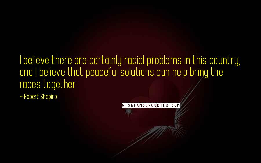 Robert Shapiro Quotes: I believe there are certainly racial problems in this country, and I believe that peaceful solutions can help bring the races together.