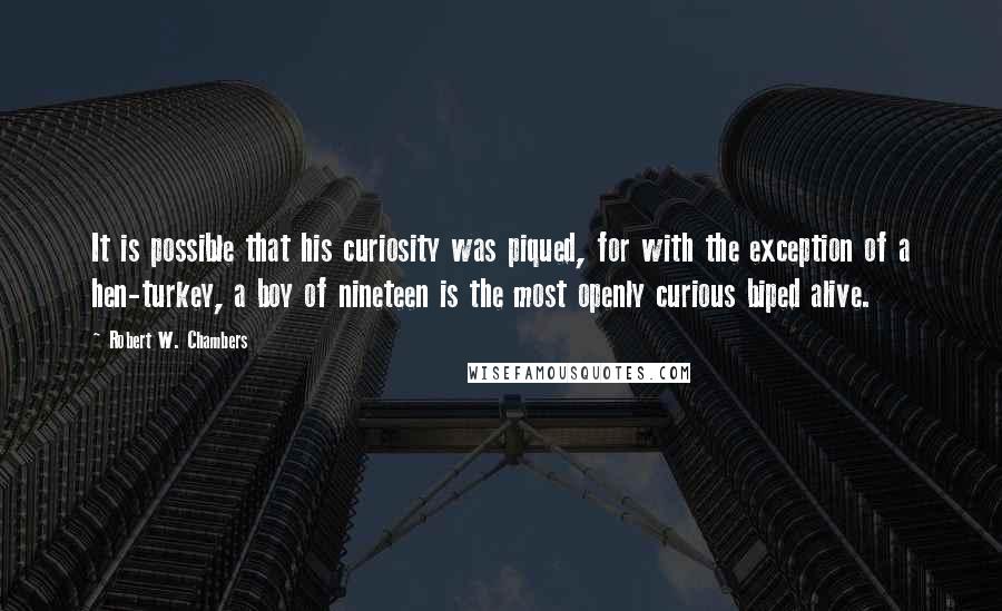 Robert W. Chambers Quotes: It is possible that his curiosity was piqued, for with the exception of a hen-turkey, a boy of nineteen is the most openly curious biped alive.