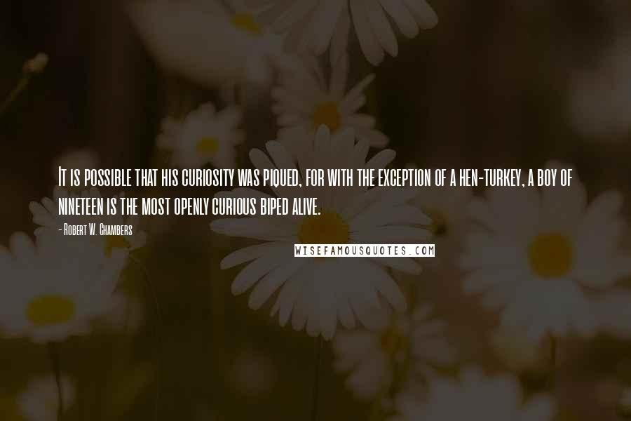 Robert W. Chambers Quotes: It is possible that his curiosity was piqued, for with the exception of a hen-turkey, a boy of nineteen is the most openly curious biped alive.