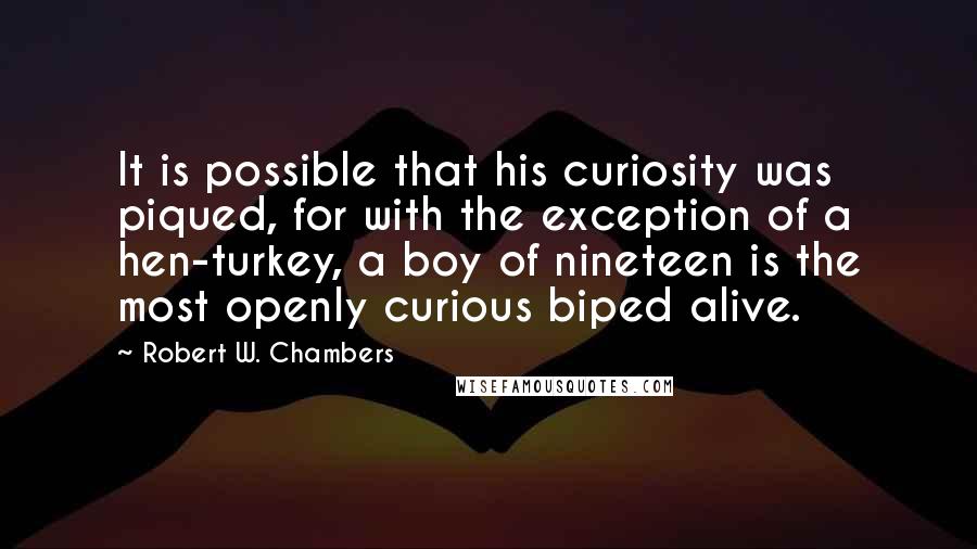 Robert W. Chambers Quotes: It is possible that his curiosity was piqued, for with the exception of a hen-turkey, a boy of nineteen is the most openly curious biped alive.