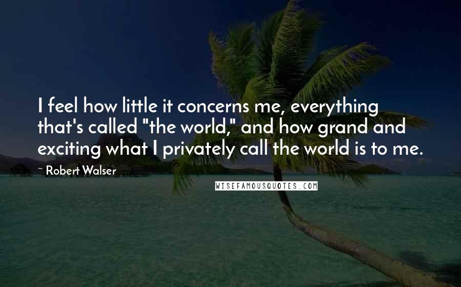 Robert Walser Quotes: I feel how little it concerns me, everything that's called "the world," and how grand and exciting what I privately call the world is to me.