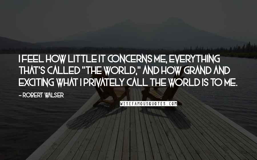 Robert Walser Quotes: I feel how little it concerns me, everything that's called "the world," and how grand and exciting what I privately call the world is to me.