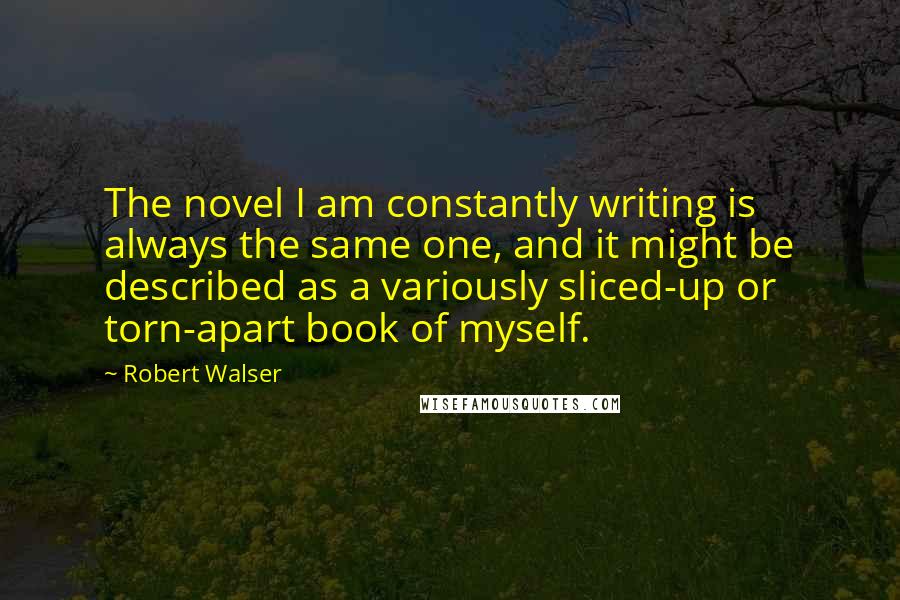 Robert Walser Quotes: The novel I am constantly writing is always the same one, and it might be described as a variously sliced-up or torn-apart book of myself.