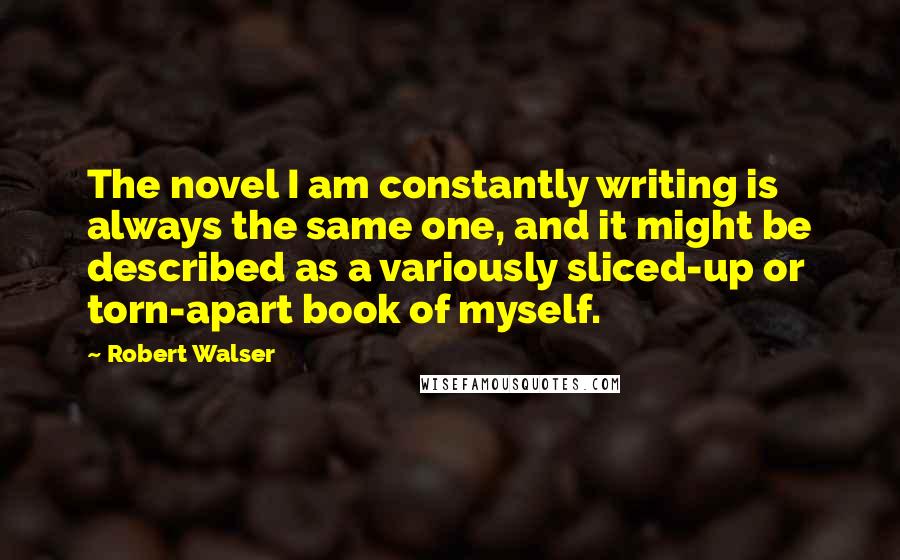 Robert Walser Quotes: The novel I am constantly writing is always the same one, and it might be described as a variously sliced-up or torn-apart book of myself.