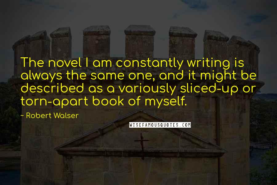 Robert Walser Quotes: The novel I am constantly writing is always the same one, and it might be described as a variously sliced-up or torn-apart book of myself.