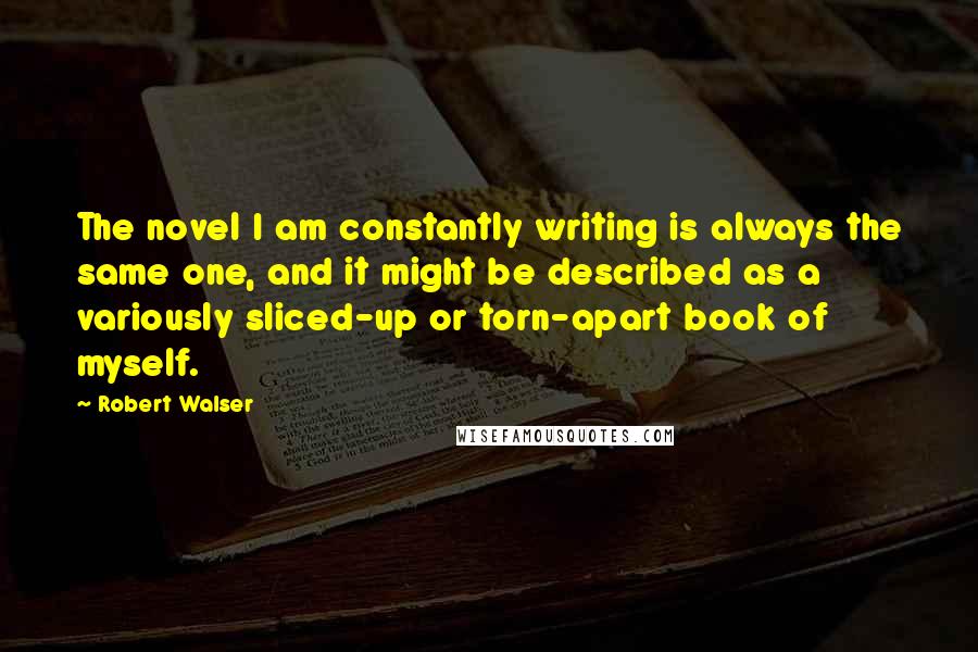 Robert Walser Quotes: The novel I am constantly writing is always the same one, and it might be described as a variously sliced-up or torn-apart book of myself.