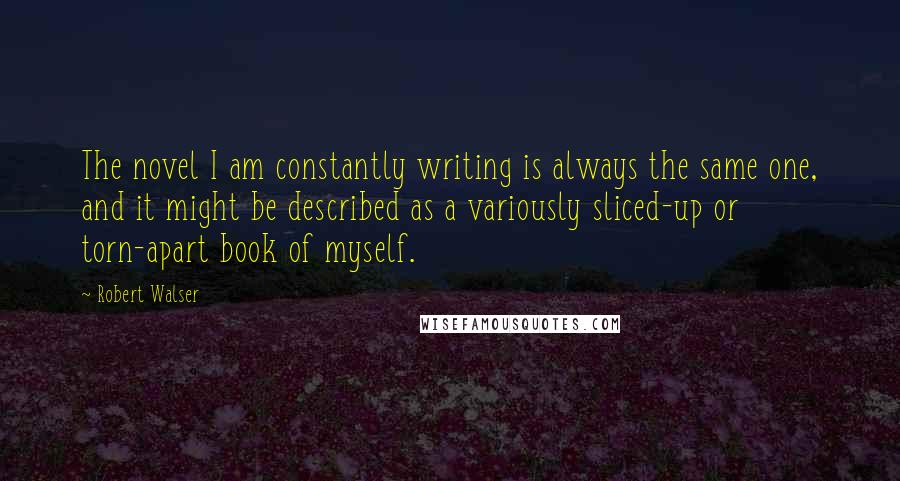 Robert Walser Quotes: The novel I am constantly writing is always the same one, and it might be described as a variously sliced-up or torn-apart book of myself.