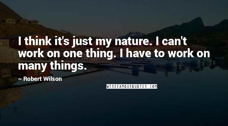 Robert Wilson Quotes: I think it's just my nature. I can't work on one thing. I have to work on many things.