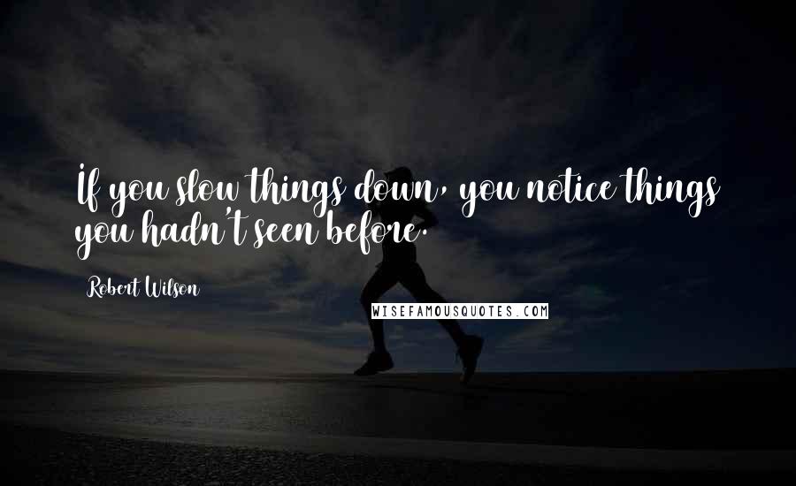 Robert Wilson Quotes: If you slow things down, you notice things you hadn't seen before.