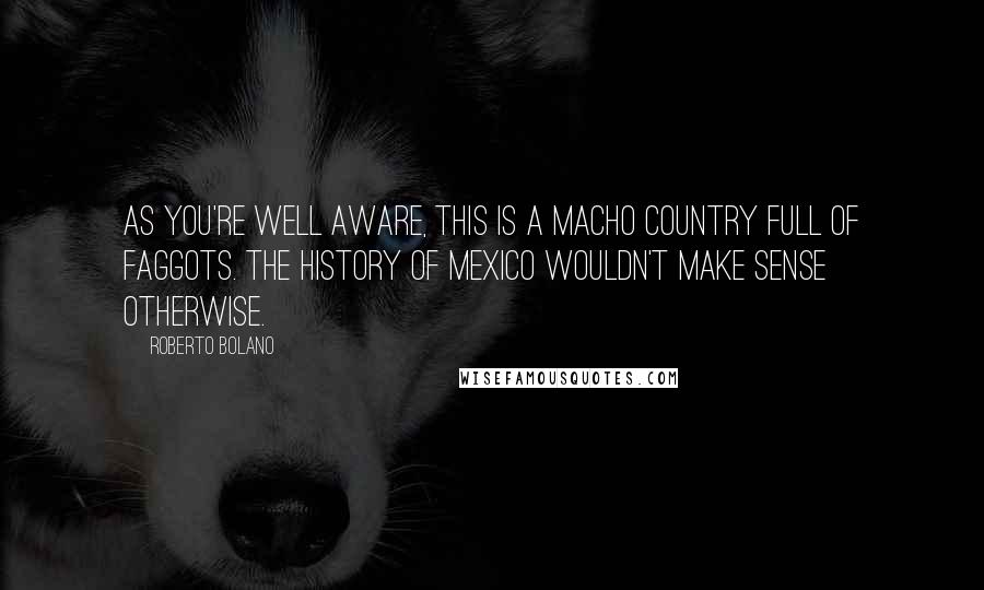 Roberto Bolano Quotes: As you're well aware, this is a macho country full of faggots. The history of Mexico wouldn't make sense otherwise.