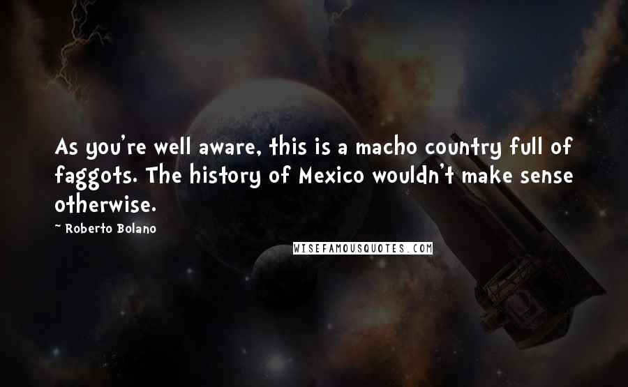 Roberto Bolano Quotes: As you're well aware, this is a macho country full of faggots. The history of Mexico wouldn't make sense otherwise.