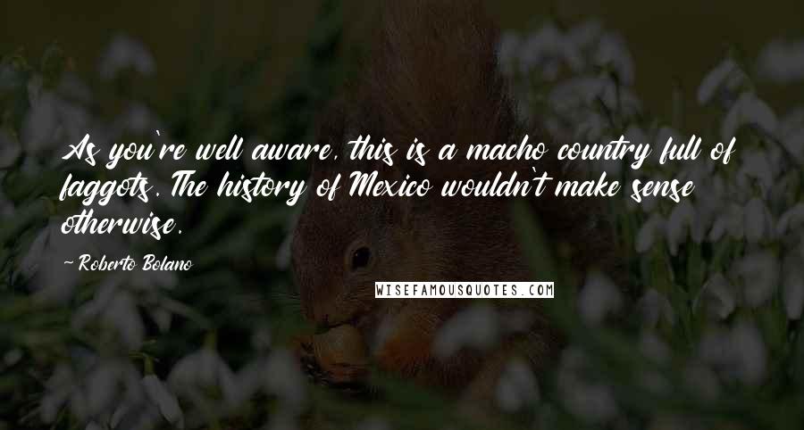 Roberto Bolano Quotes: As you're well aware, this is a macho country full of faggots. The history of Mexico wouldn't make sense otherwise.