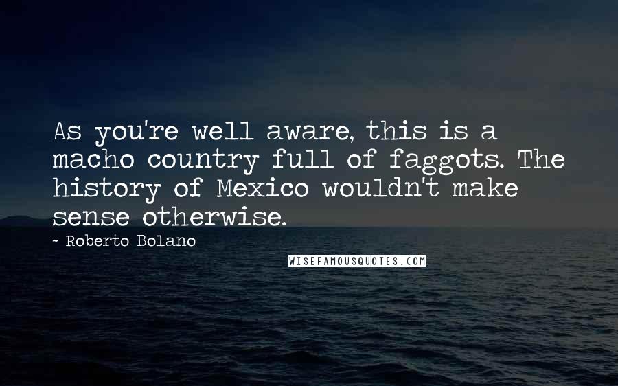 Roberto Bolano Quotes: As you're well aware, this is a macho country full of faggots. The history of Mexico wouldn't make sense otherwise.