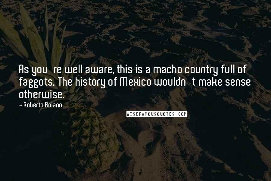 Roberto Bolano Quotes: As you're well aware, this is a macho country full of faggots. The history of Mexico wouldn't make sense otherwise.