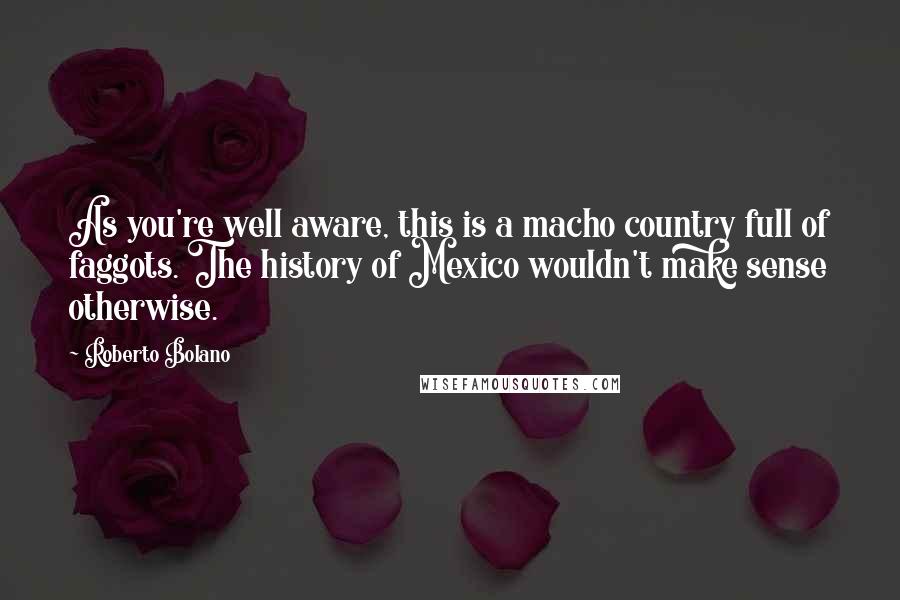 Roberto Bolano Quotes: As you're well aware, this is a macho country full of faggots. The history of Mexico wouldn't make sense otherwise.