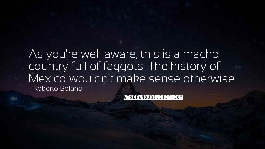 Roberto Bolano Quotes: As you're well aware, this is a macho country full of faggots. The history of Mexico wouldn't make sense otherwise.