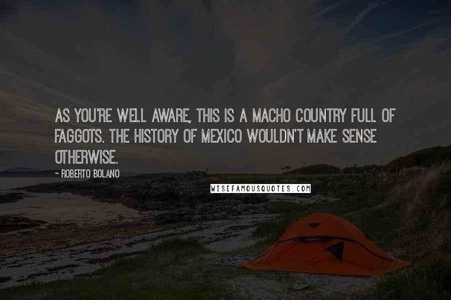 Roberto Bolano Quotes: As you're well aware, this is a macho country full of faggots. The history of Mexico wouldn't make sense otherwise.