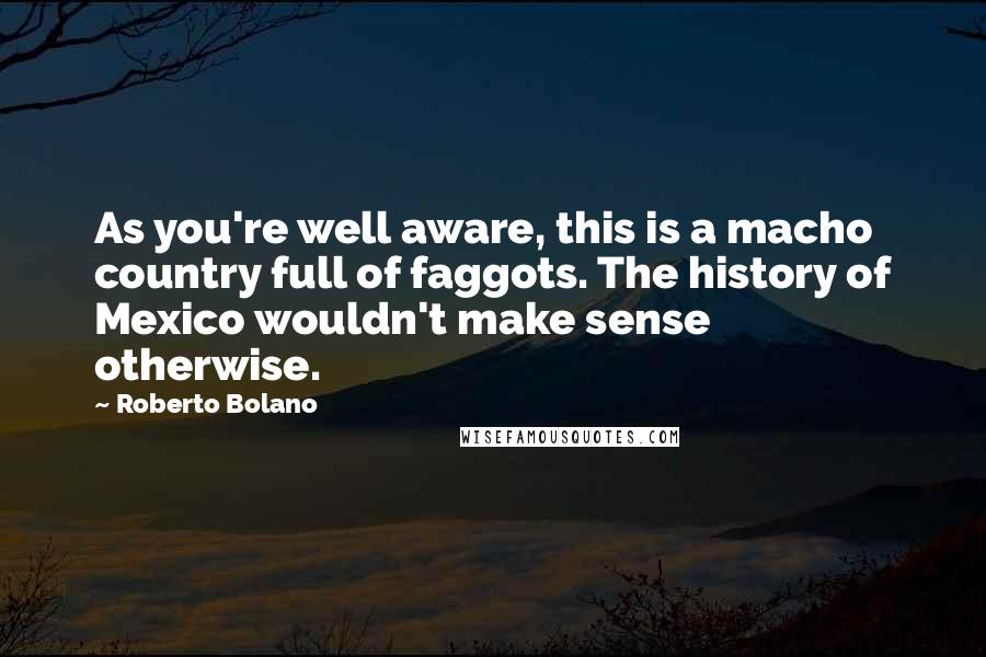 Roberto Bolano Quotes: As you're well aware, this is a macho country full of faggots. The history of Mexico wouldn't make sense otherwise.