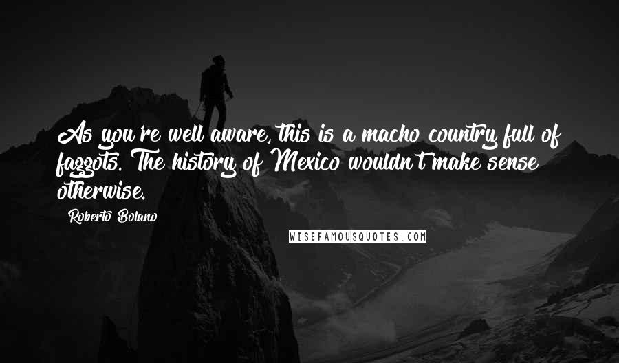 Roberto Bolano Quotes: As you're well aware, this is a macho country full of faggots. The history of Mexico wouldn't make sense otherwise.