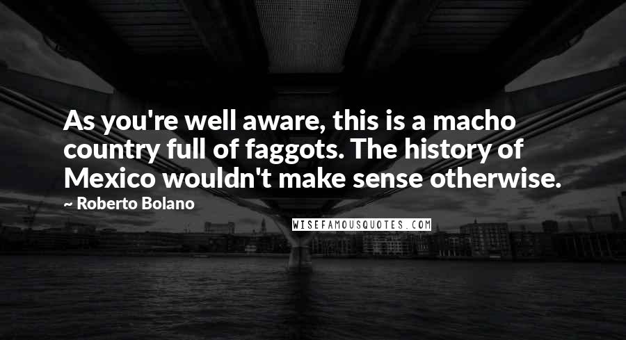 Roberto Bolano Quotes: As you're well aware, this is a macho country full of faggots. The history of Mexico wouldn't make sense otherwise.