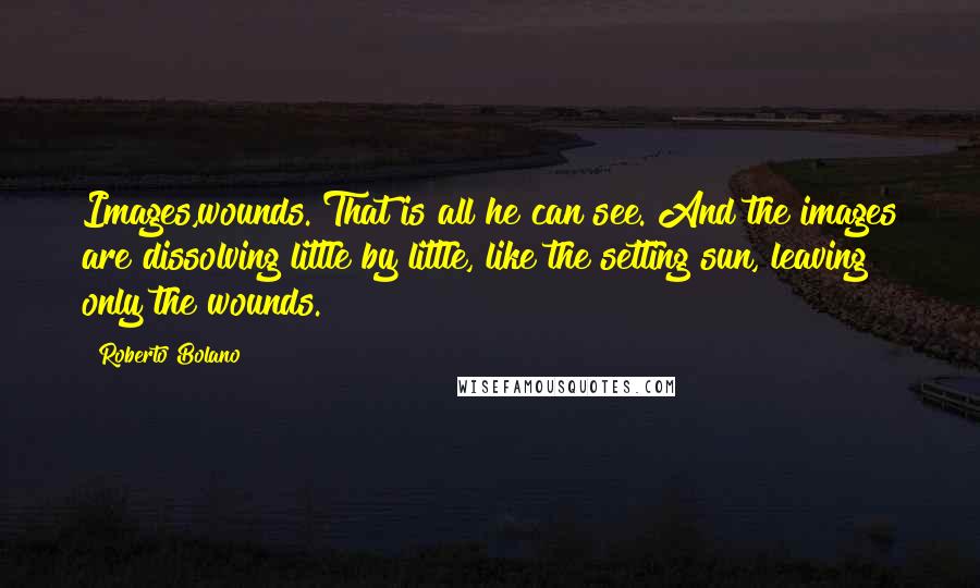 Roberto Bolano Quotes: Images,wounds. That is all he can see. And the images are dissolving little by little, like the setting sun, leaving only the wounds.