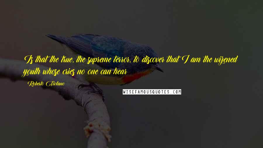 Roberto Bolano Quotes: Is that the true, the supreme terror, to discover that I am the wizened youth whose cries no one can hear?