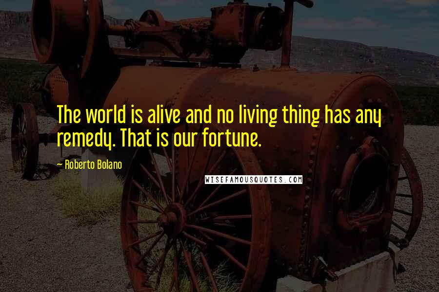 Roberto Bolano Quotes: The world is alive and no living thing has any remedy. That is our fortune.