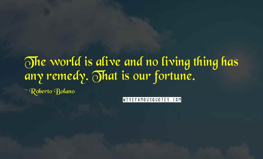 Roberto Bolano Quotes: The world is alive and no living thing has any remedy. That is our fortune.