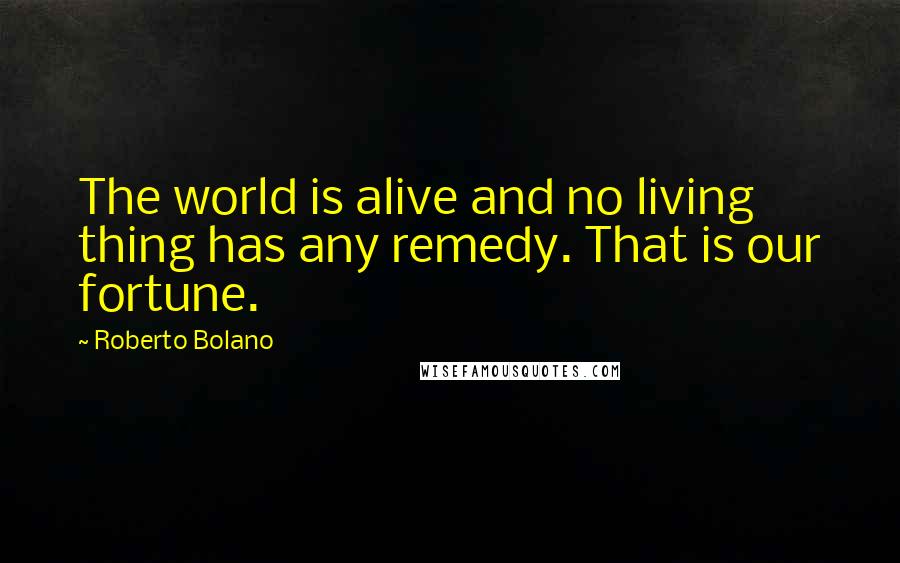 Roberto Bolano Quotes: The world is alive and no living thing has any remedy. That is our fortune.